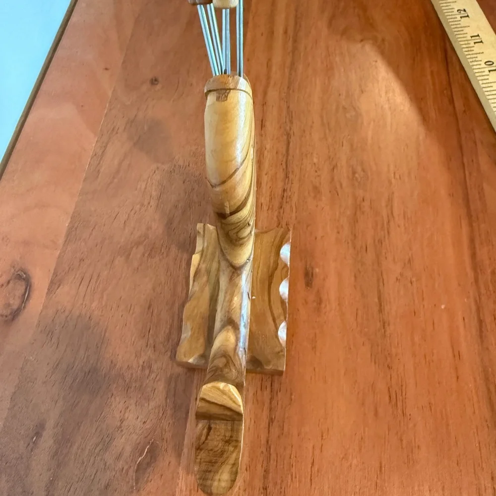 Wooden Whale fish Holder cocktail hors serving fork picker set‎ of 5